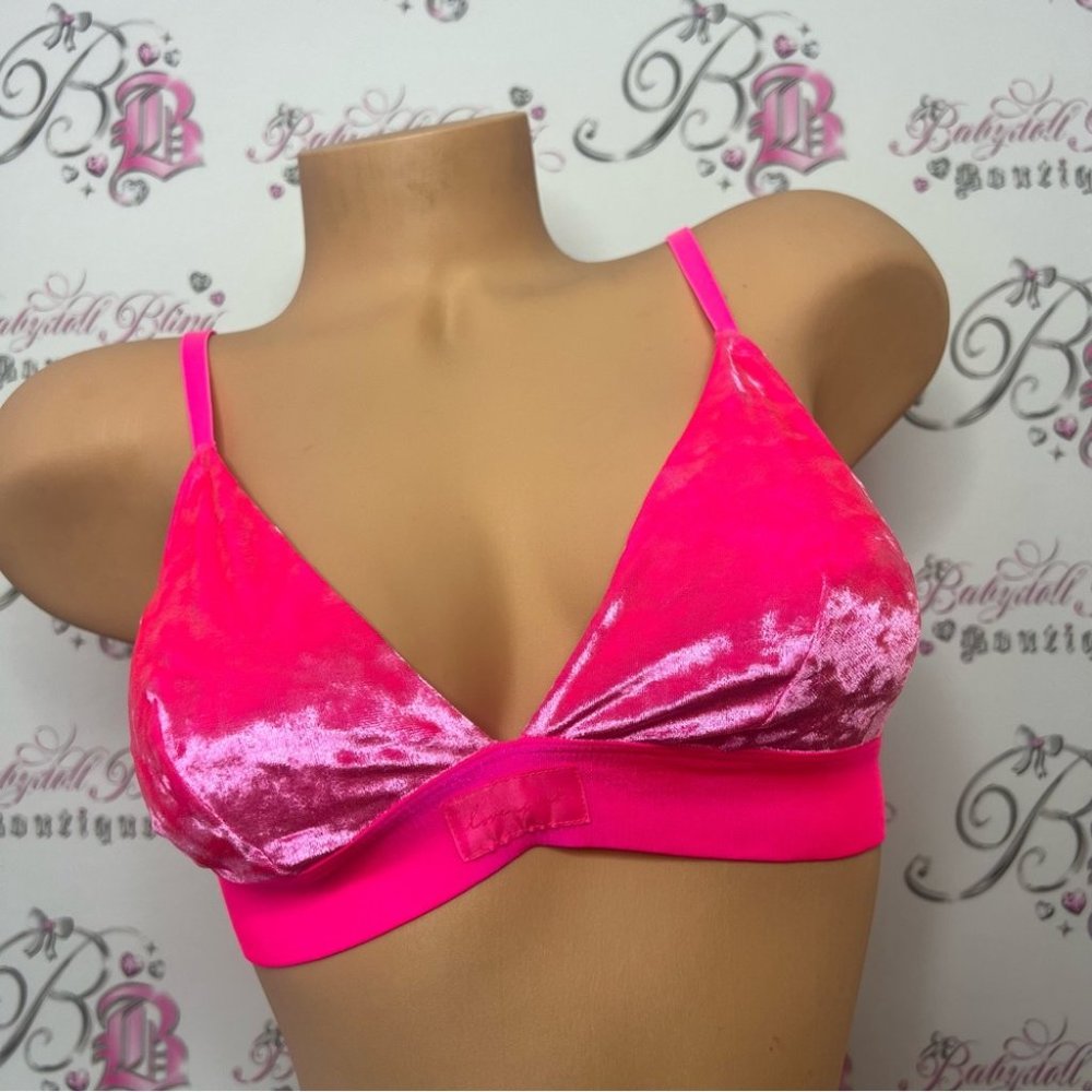 Victoriaβs Secret love pink Bralette the velve soft shiny shimmer fabric neon - Picture 3 of 9